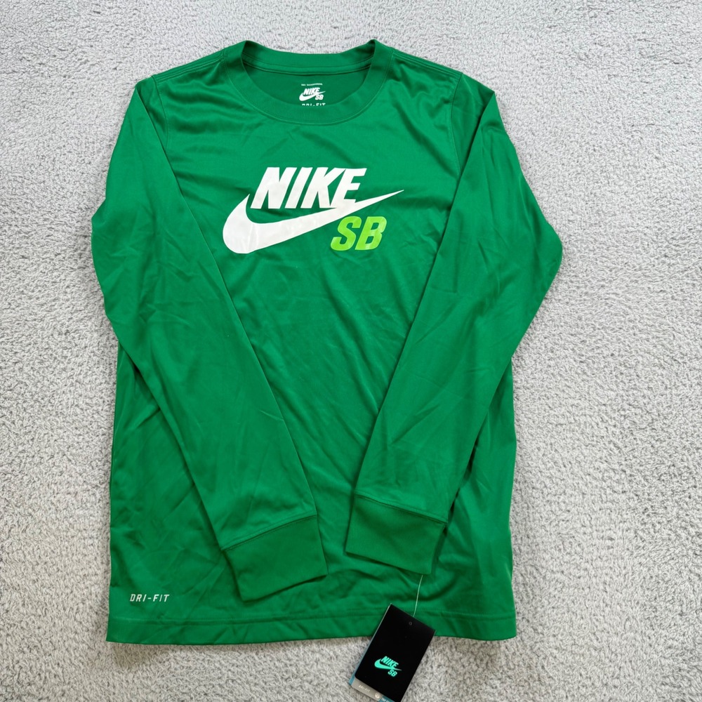 Nike SB Dri Fit Long Sleeve T Shirt Green Kids XL 13-15 Years NWT